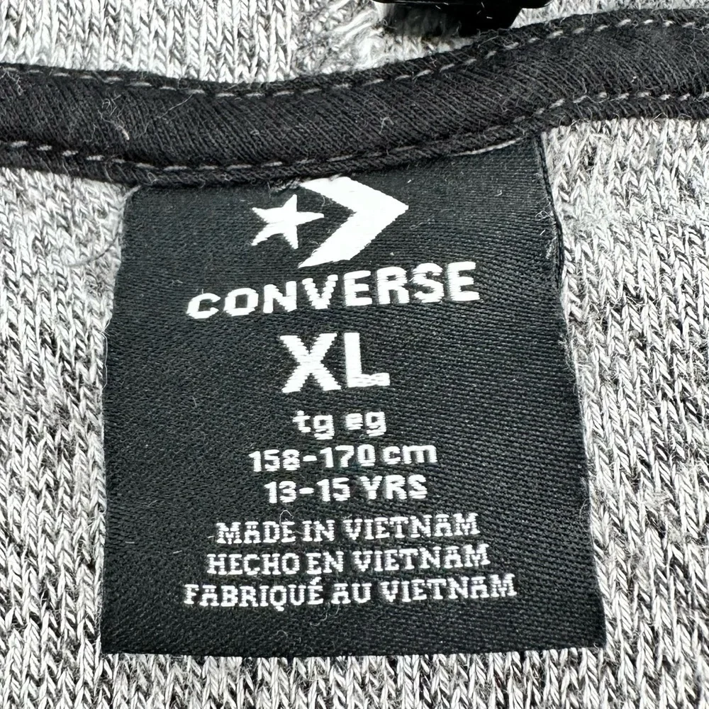 CONVERSE Girl’s Gray Soft Front-Tied Long Sleeve Hoodie Mixed Print Logo Size XL